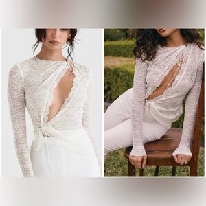 NWT House Of Cb Leala Ivory Floral Lace Trim Top Sheer Mesh Size Small